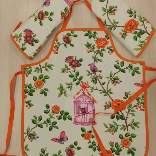 Madárkás-virágos  kötény szett