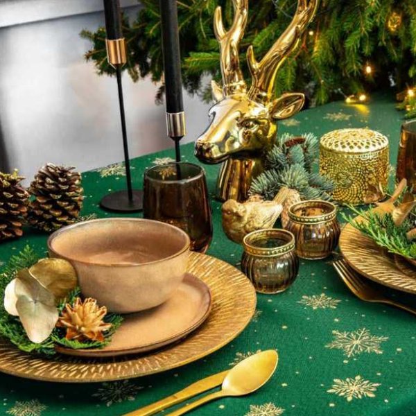 Zöld hópihe mintás ünnepi abrosz