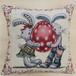 Piros tojásos nyuszis díszpárna