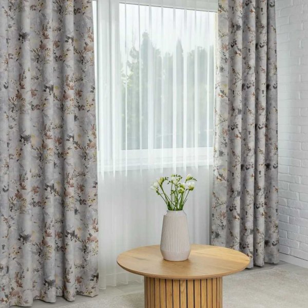 Szürke-barna virágos dimout