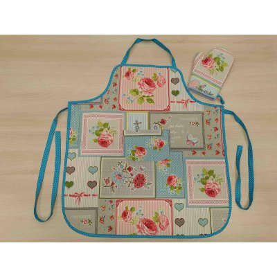 Virágos kötény kesztyűvel