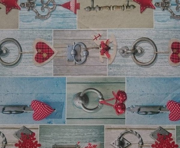 Halványkék-drapp karácsonyi terítő