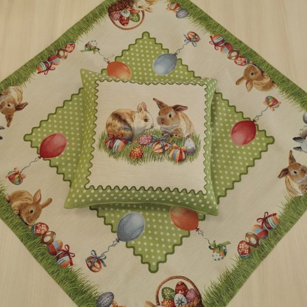 Zöld pöttyös nyuszis asztalközép 100x100