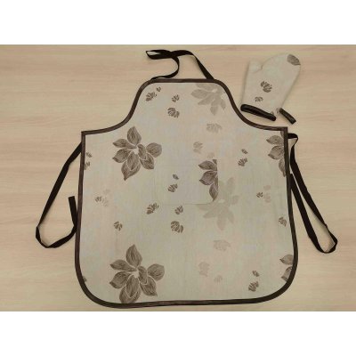 Barna virágos kötény kesztyűvel