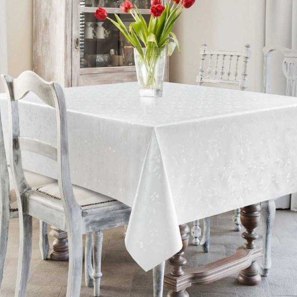 Fehér virágos ünnepi viaszosvászon