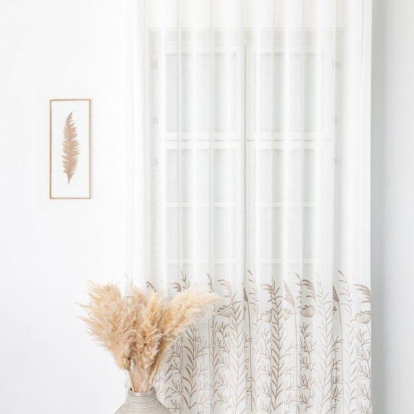 Natúr alapú drapp virágos függöny