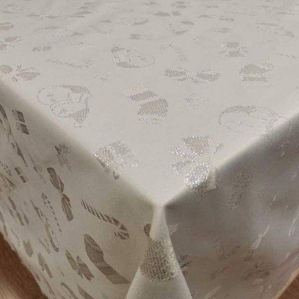 Ezüst hóemberes karácsonyi abrosz